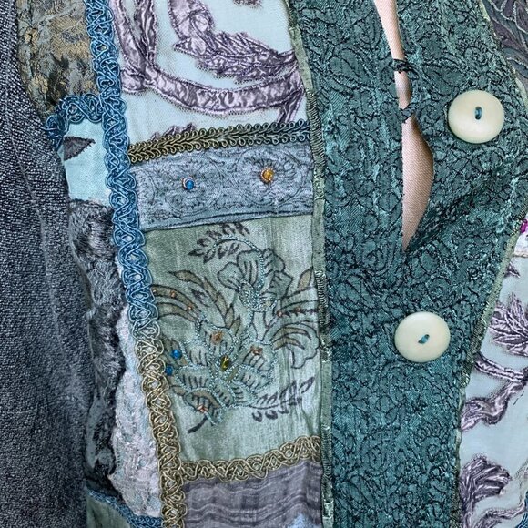 Retro BOHO VTG Embroidered Beaded Mixed Media Statement Jacket Sz S 82G - Picture 9 of 14